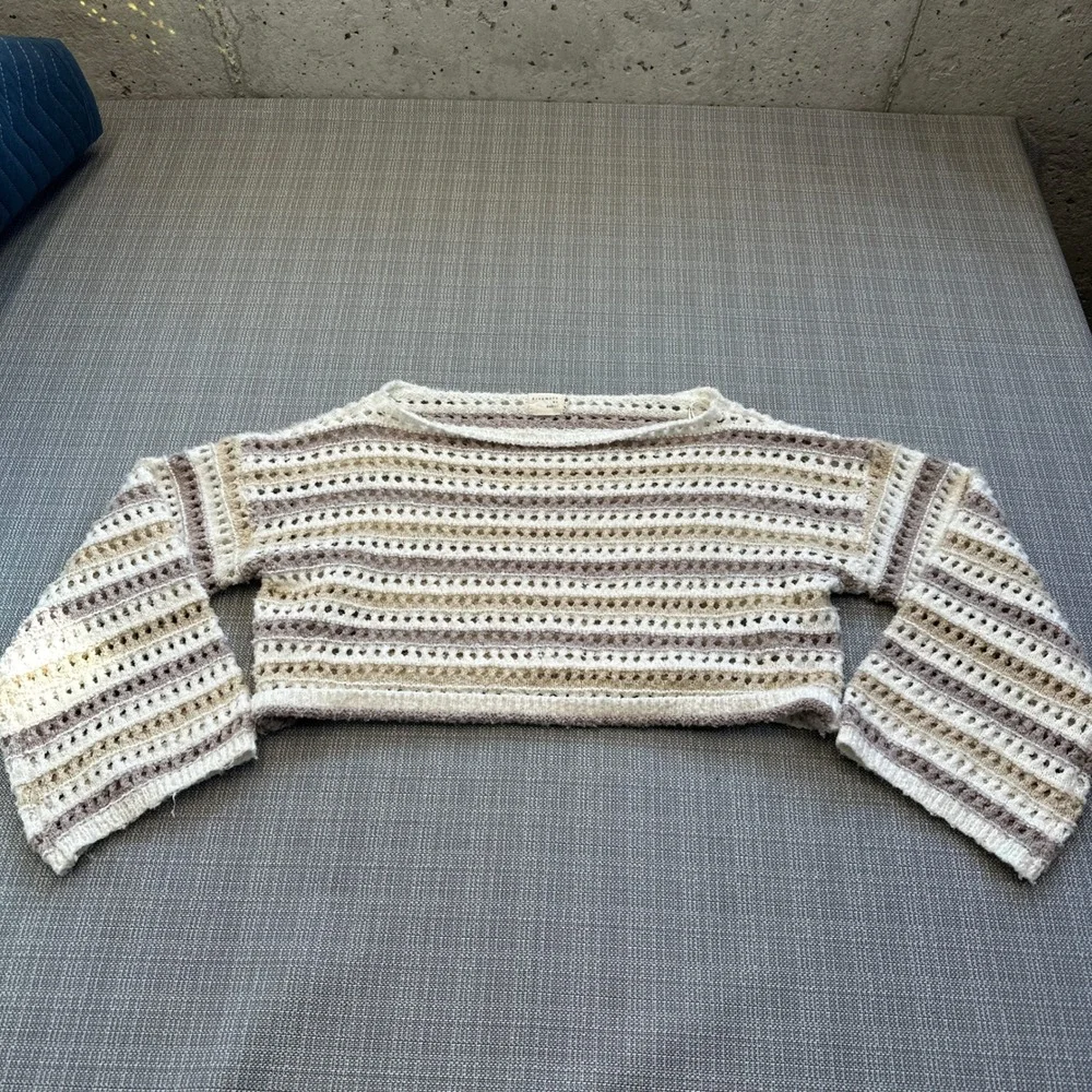 Coastal Boho Open Knit Cropped Sweater‎ XS Indie Ethereal Euro Layering Oversize